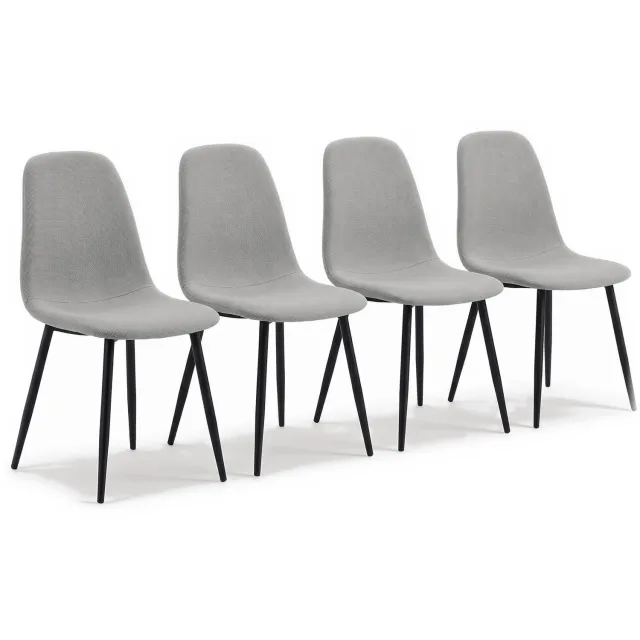 Salvik Eetkamerstoelen Set van 4 Lichtgrijs - Zwarte Poten - Gestoffeerde Kuipstoel - Keukenstoelen - Scandinavische Stoel - Stoelen Eettafel Licht Grijs