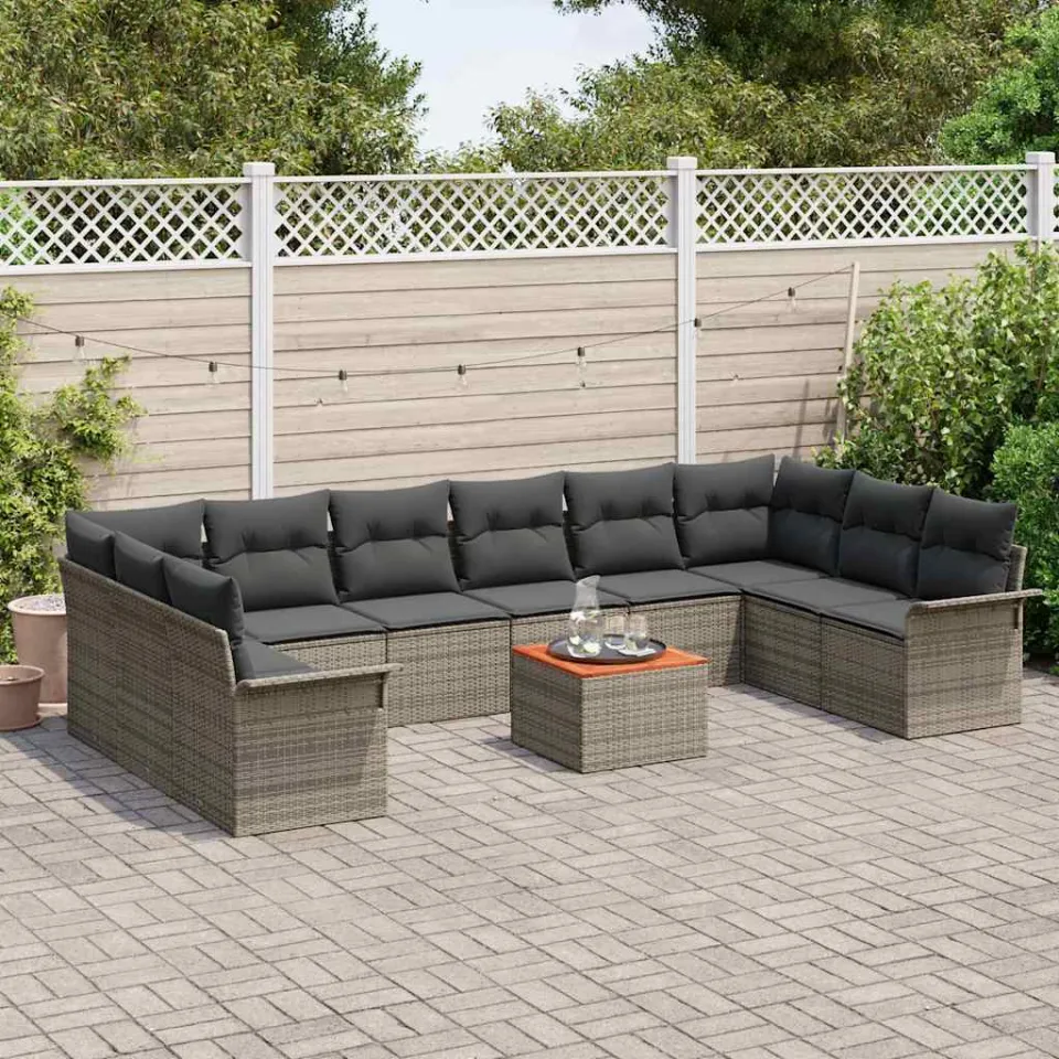 vidaXL Tuinbankenset 11 st Grijs poly rattan, foto 3