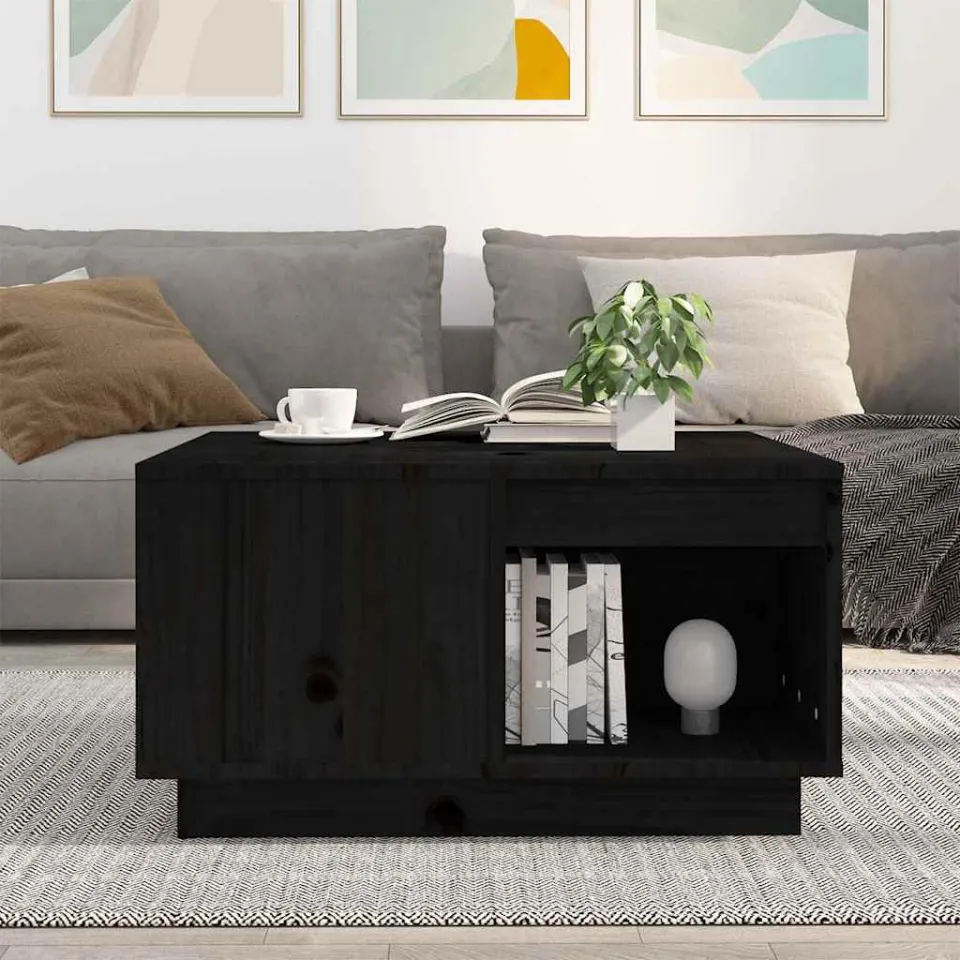 vidaXL Salontafel 60x61x32,5 cm massief grenenhout zwart, foto 3