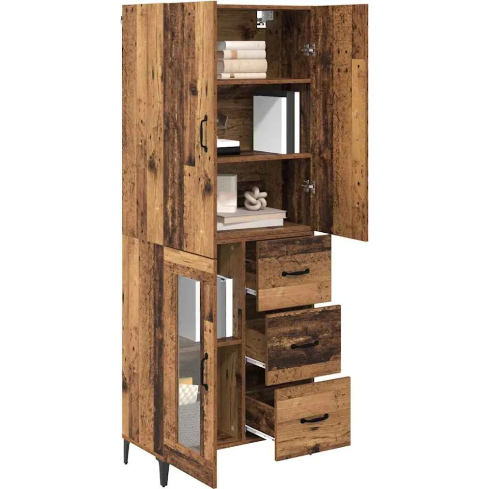 vidaXL Highboard Oud Hout 69,5 x 34 x 180 cm Bewerkt hout Bruin