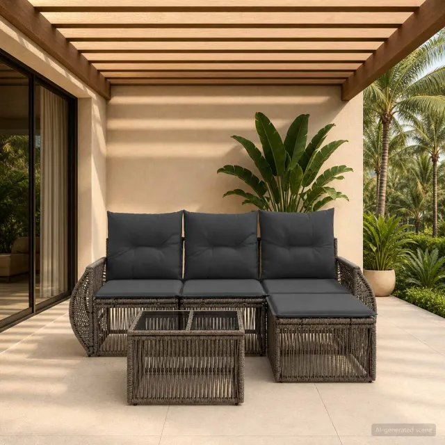 vidaXL Tuinbankenset 5 st 4-zits Grijs en Donkergrijs poly rattan