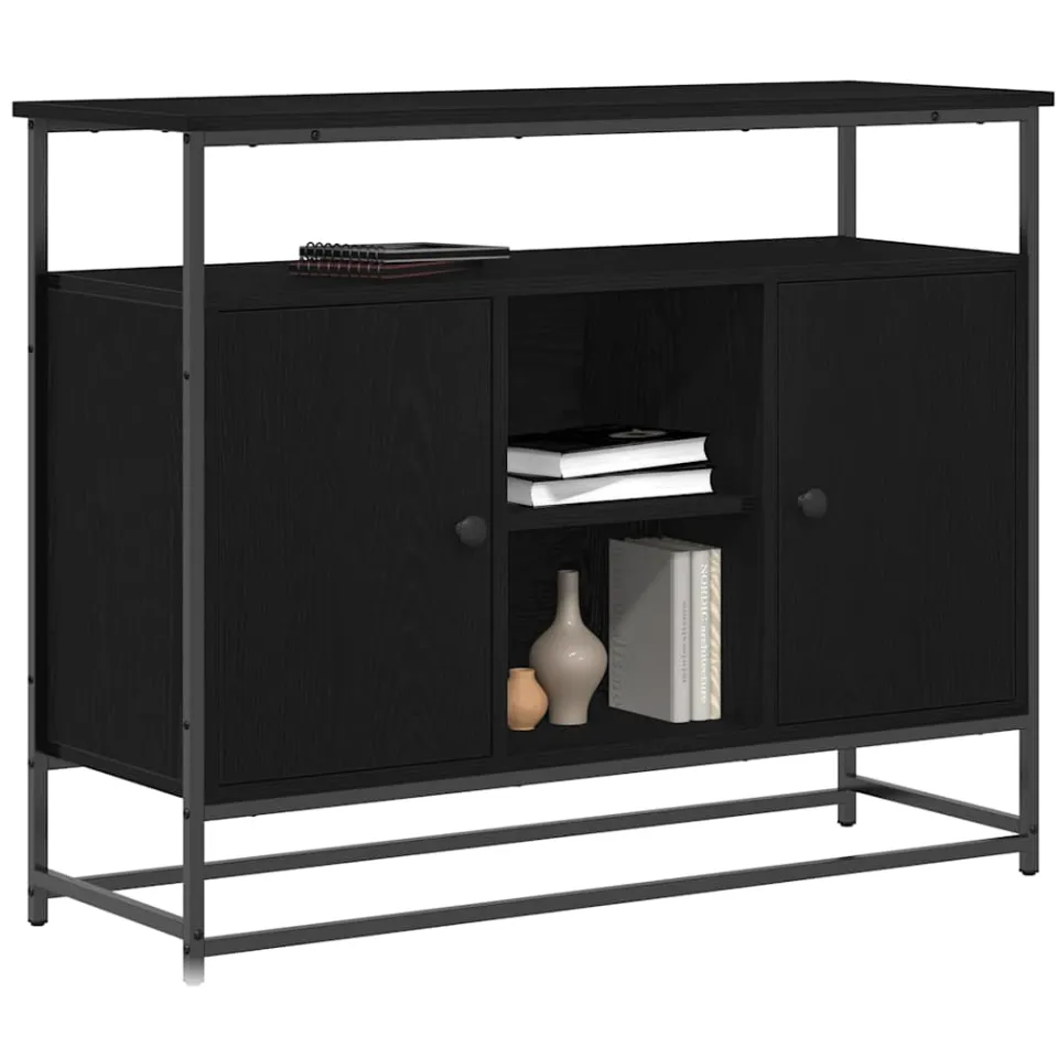 vidaXL Dressoir Zwart Eiken 100 x 35 x 80 cm Bewerkt hout