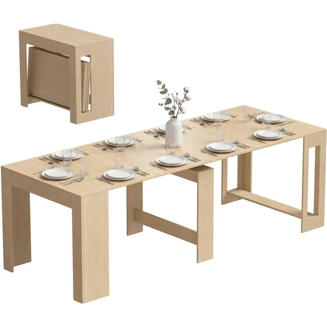 Homcom Uitschuifbare eettafel - Vijf lengtes voor tien personen - Keukentafel - Verlengbare tafel - Bruin Lichtbruin