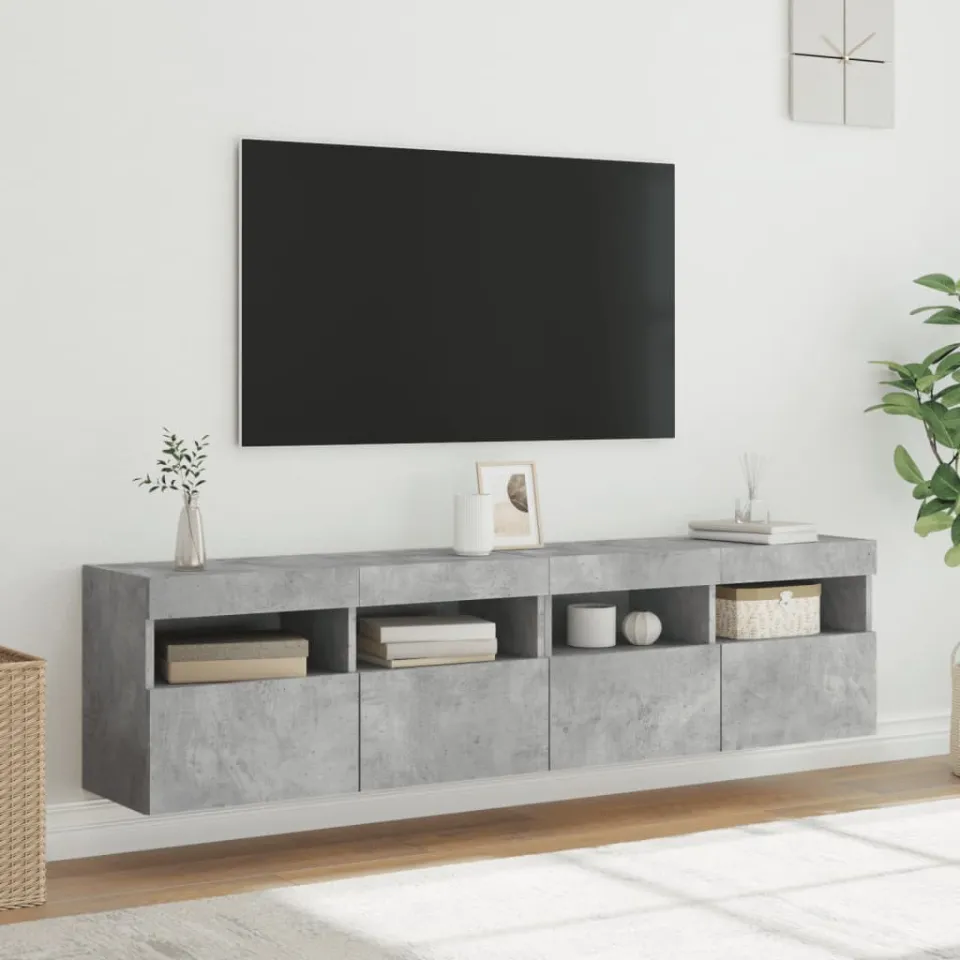 vidaXL Tv-wandmeubels met LED 2 st 80x30x40 cm betongrijs grijs, foto 4