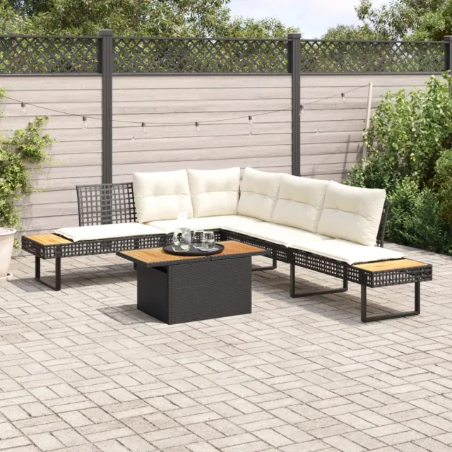 vidaXL 2-delige Loungeset met kussens poly rattan en acaciahout zwart, foto 2