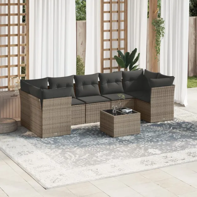 vidaXL 8-delige Loungeset met kussens poly rattan grijs, foto 2