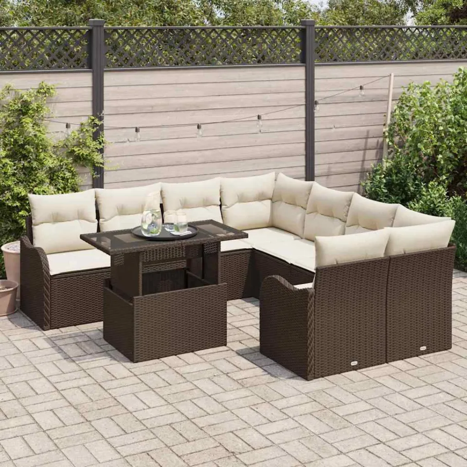 vidaXL Tuin Sofa Set 9 st Bruin poly rattan, foto 3
