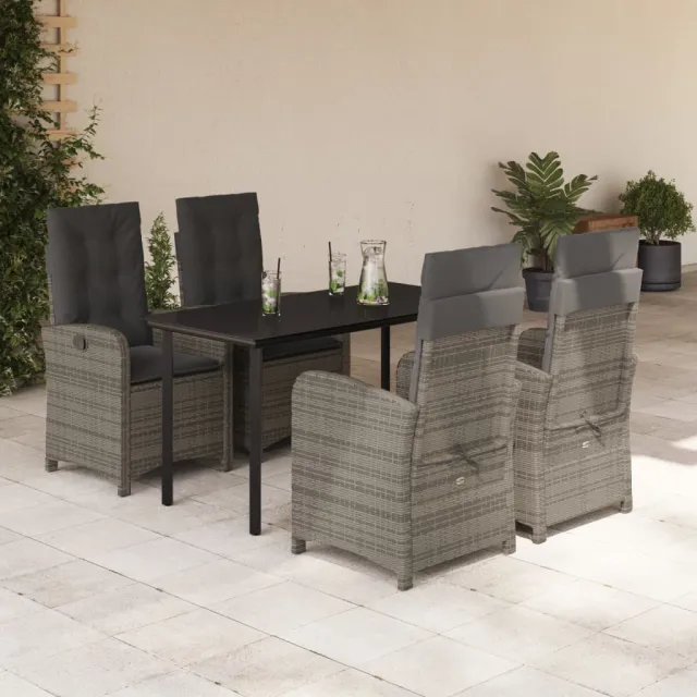 vidaXL 5-delige Tuinset met kussens poly rattan grijs, foto 2