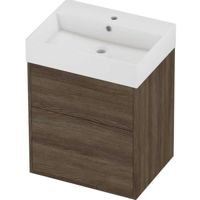 Proline Zara Badmeubelset Porselein Loft 1 Kraangat Voor Grepen 60x46x78 cm Glans Wit Vital Oak Eiken