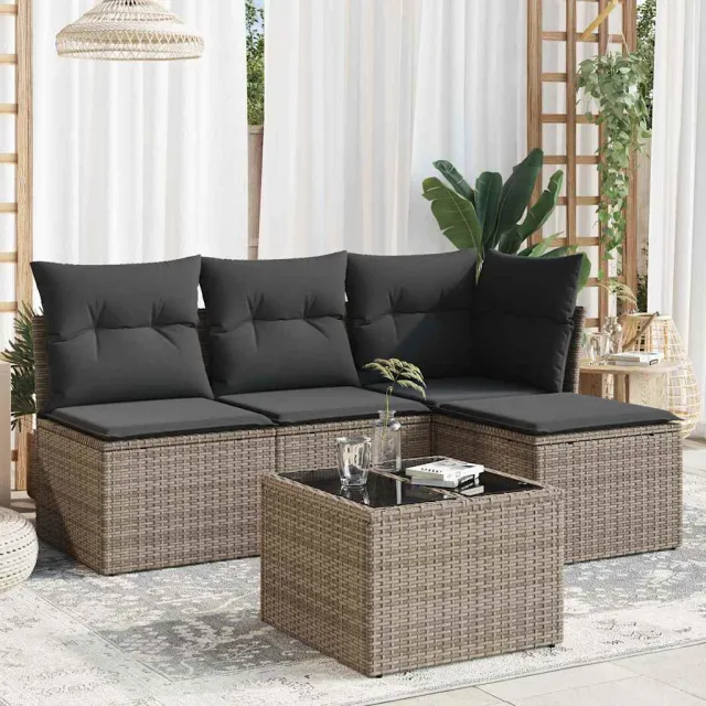 vidaXL 5-delige Loungeset met kussens poly rattan grijs, foto 2