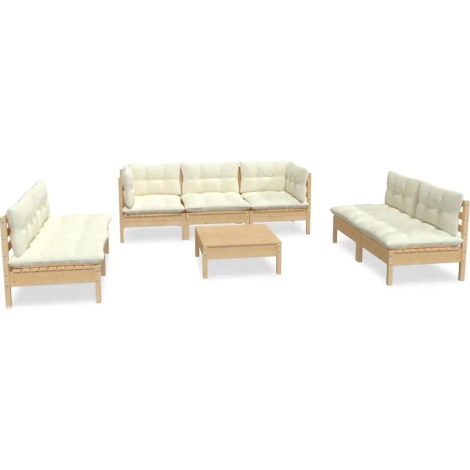 vidaXL 8-delige Loungeset met crèmekleurige kussens massief grenenhout