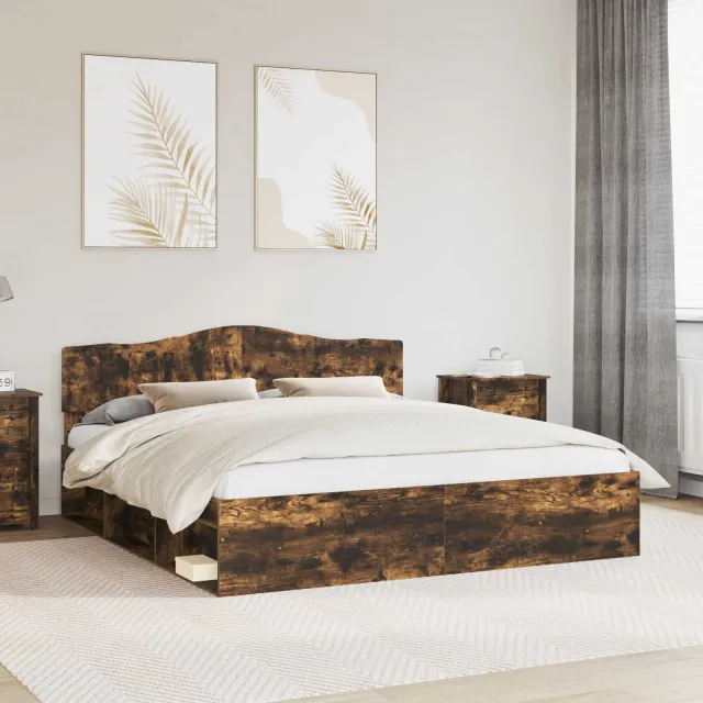 vidaXL Bedframe Gerookt eiken 200 x 200 cm Massief grenenhout Bruin