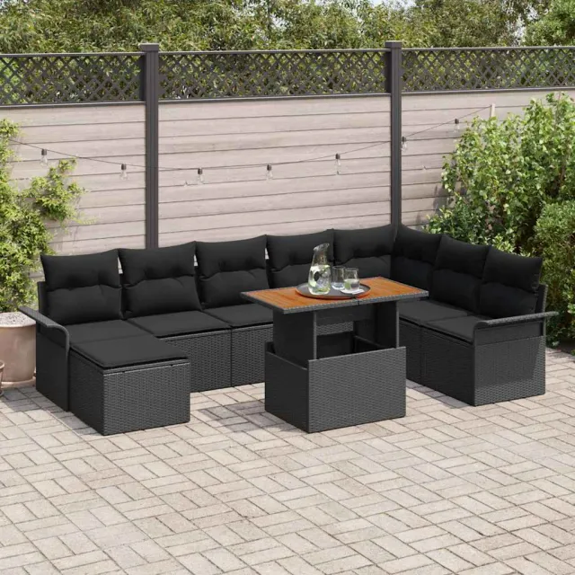 vidaXL Tuin Sofa Set 9 st Zwart Poly riet, foto 2
