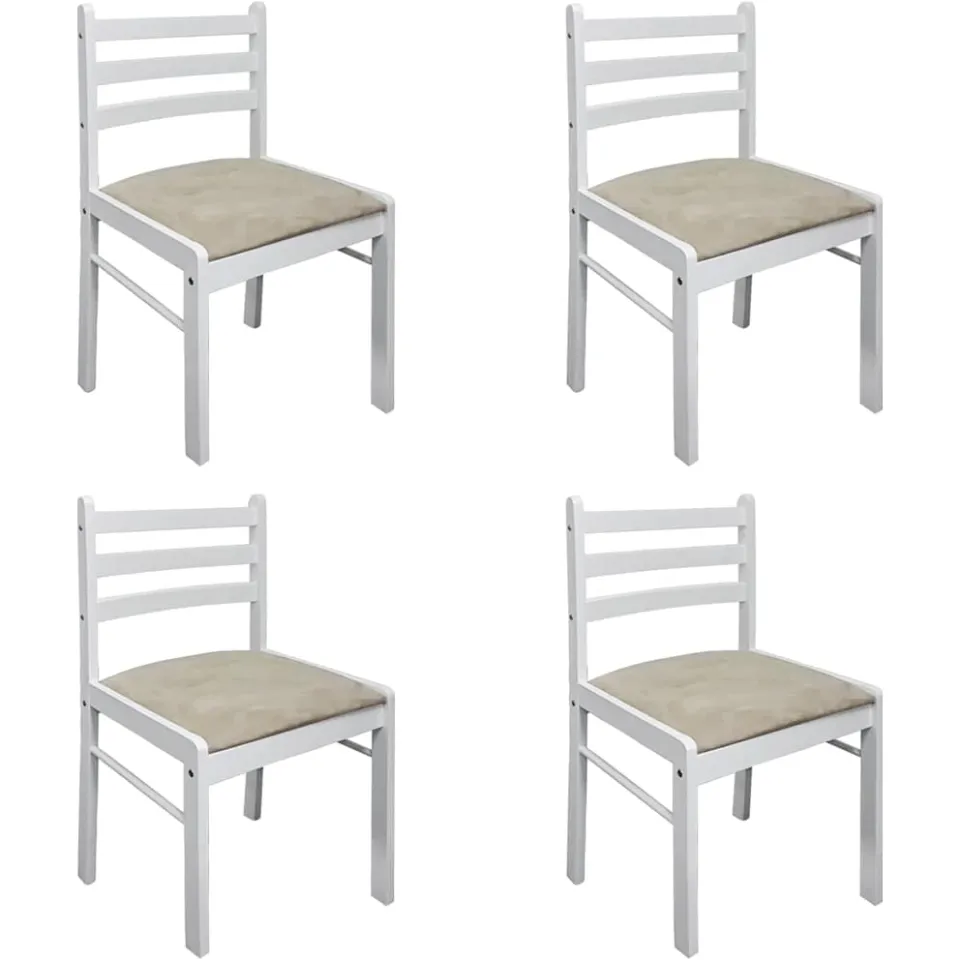 vidaXL Eetkamerstoelen 4 st massief rubberwood en fluweel wit, foto 3