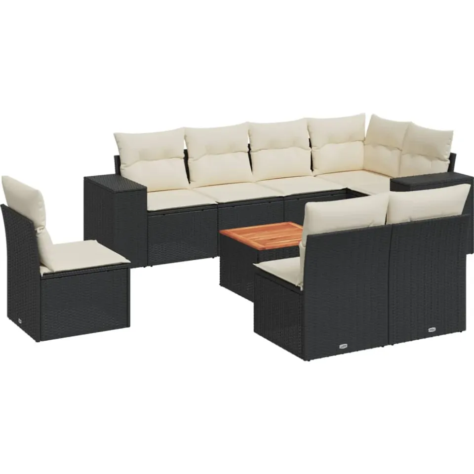 vidaXL 9-delige Loungeset met kussens poly rattan zwart