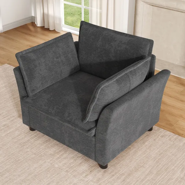 FloraGrace Fauteuil 90 X 81 X 87 Cm - Met Armleuningen En 2 Kussens Voor Lezen En Ontspannen - Chenille - Grijs Grey
