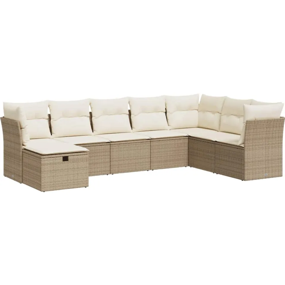 vidaXL 8-delige Loungeset met kussens poly rattan beige, foto 3
