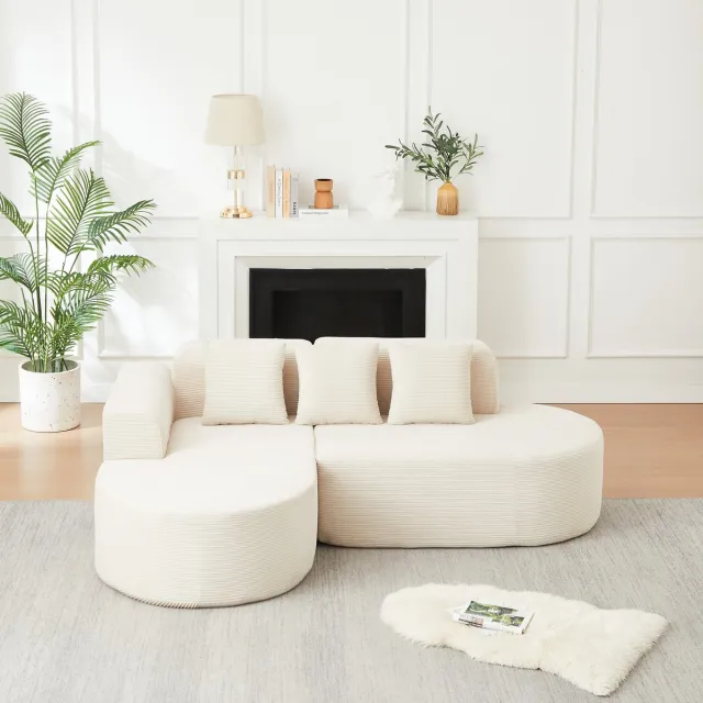 VVBV Hoekbank 220x155x70 cm – Beige – Bank van Corduroy – Minimalistisch – Modern Design – Corduroy – Geen Montage Nodig – Voor Woonkamer
