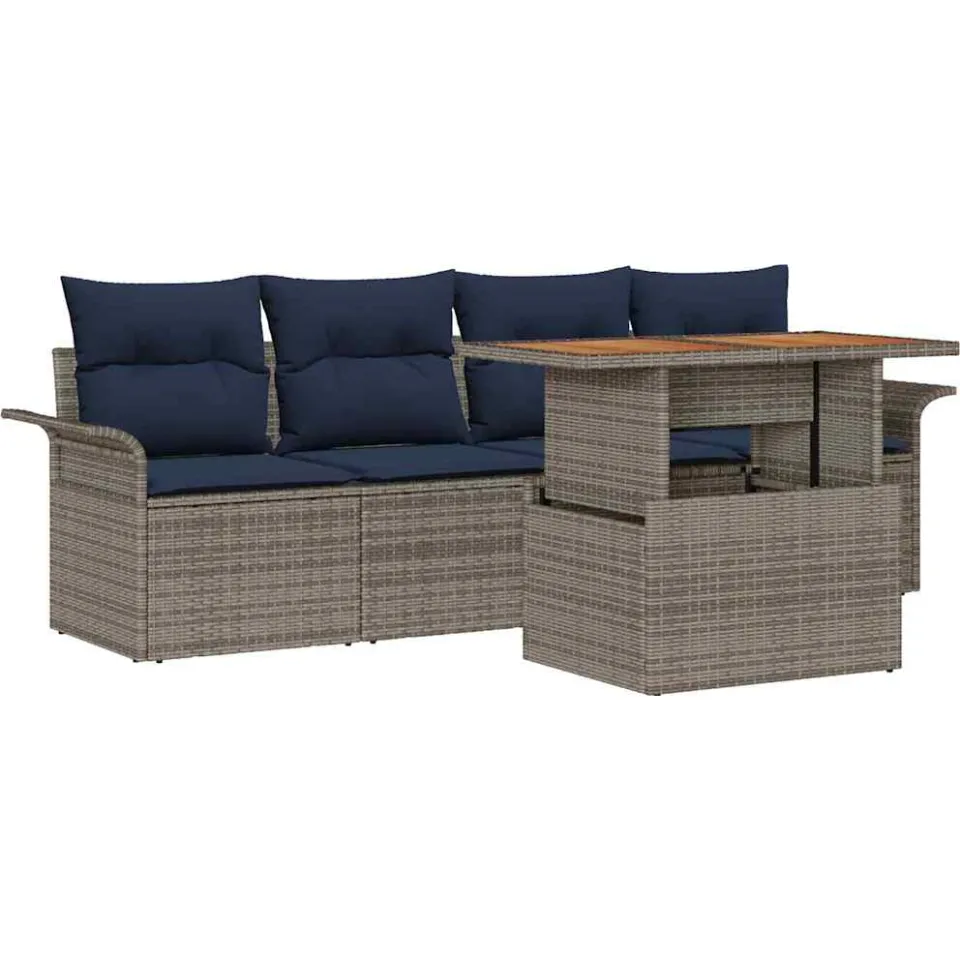 vidaXL Tuin Sofa Set 5 st Grijs Poly riet, foto 4