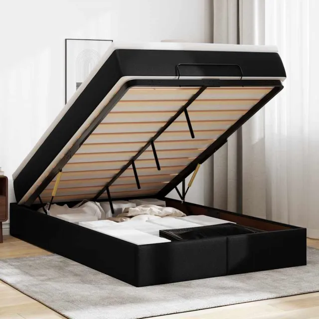 vidaXL Ottoman bed met matras 120x190 cm kunstleer zwart