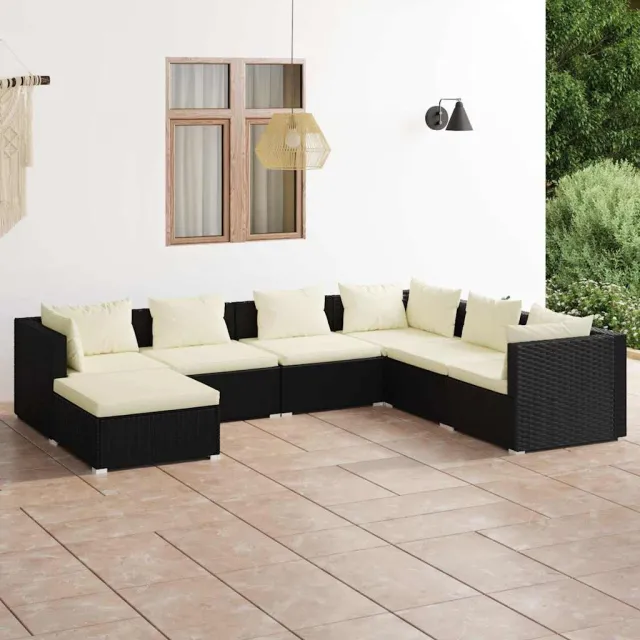 vidaXL 7-delige Loungeset met kussens poly rattan zwart, foto 2