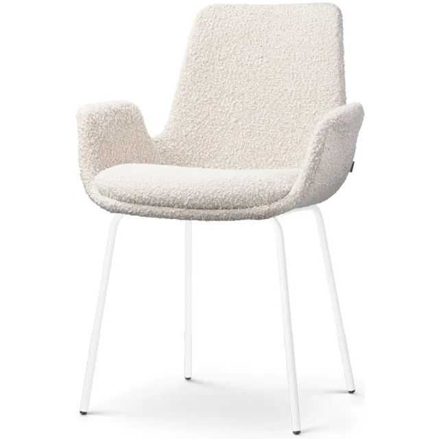 Nolon Nora-Eef eetkamerstoel bouclé beige - wit onderstel