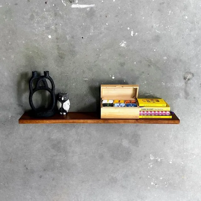 GoudmetHout Zwevende Wandplank Industrieel - 220 x 15 cm Muurplank - Donker Eiken Hout - Decoratie Wandrek & Boekenrek - Hangplank Keuken - Floating Wall Shelf met Blinde Montage