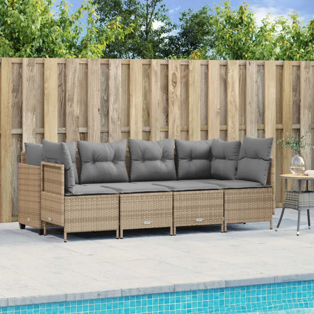vidaXL 5-delige Loungeset met kussens poly rattan beige, foto 2