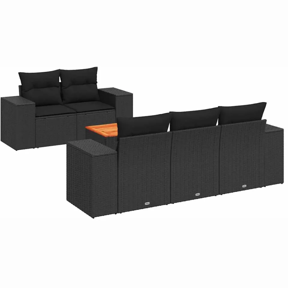 vidaXL 6-delige Loungeset met kussens poly rattan zwart