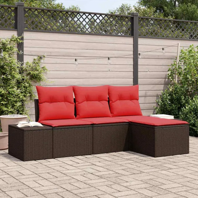 vidaXL Tuin Sofa Set 4 st Bruin en Rood poly rattan, foto 2