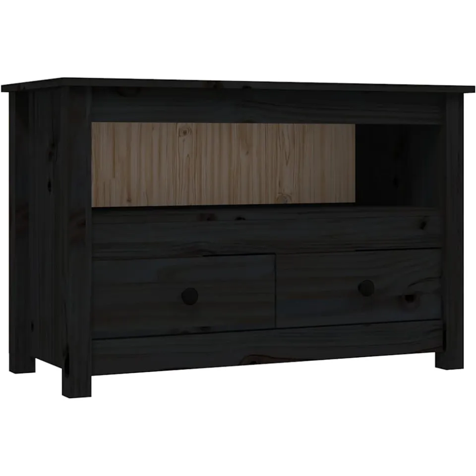 vidaXL Tv-meubel 79x35x52 cm massief grenenhout zwart