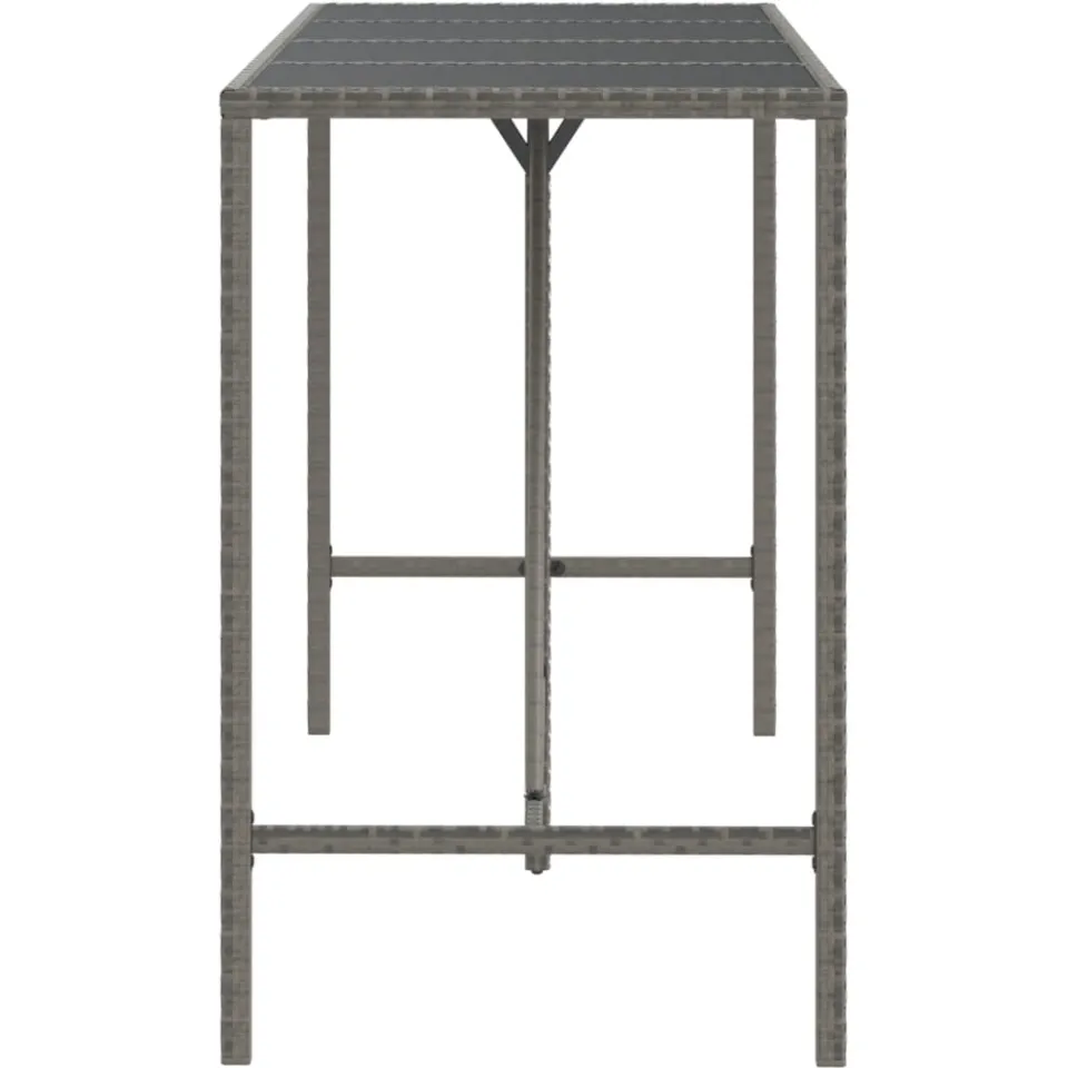 vidaXL Bartafel met glazen blad 180x70x110 cm poly rattan grijs, foto 4