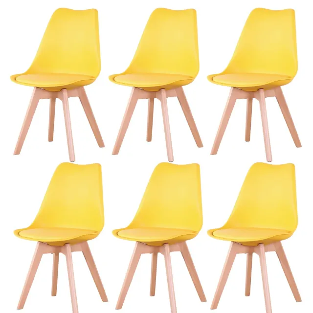 jently eetkamerstoelen - stoelen - houten poten - kunststof - set van 6 - geel