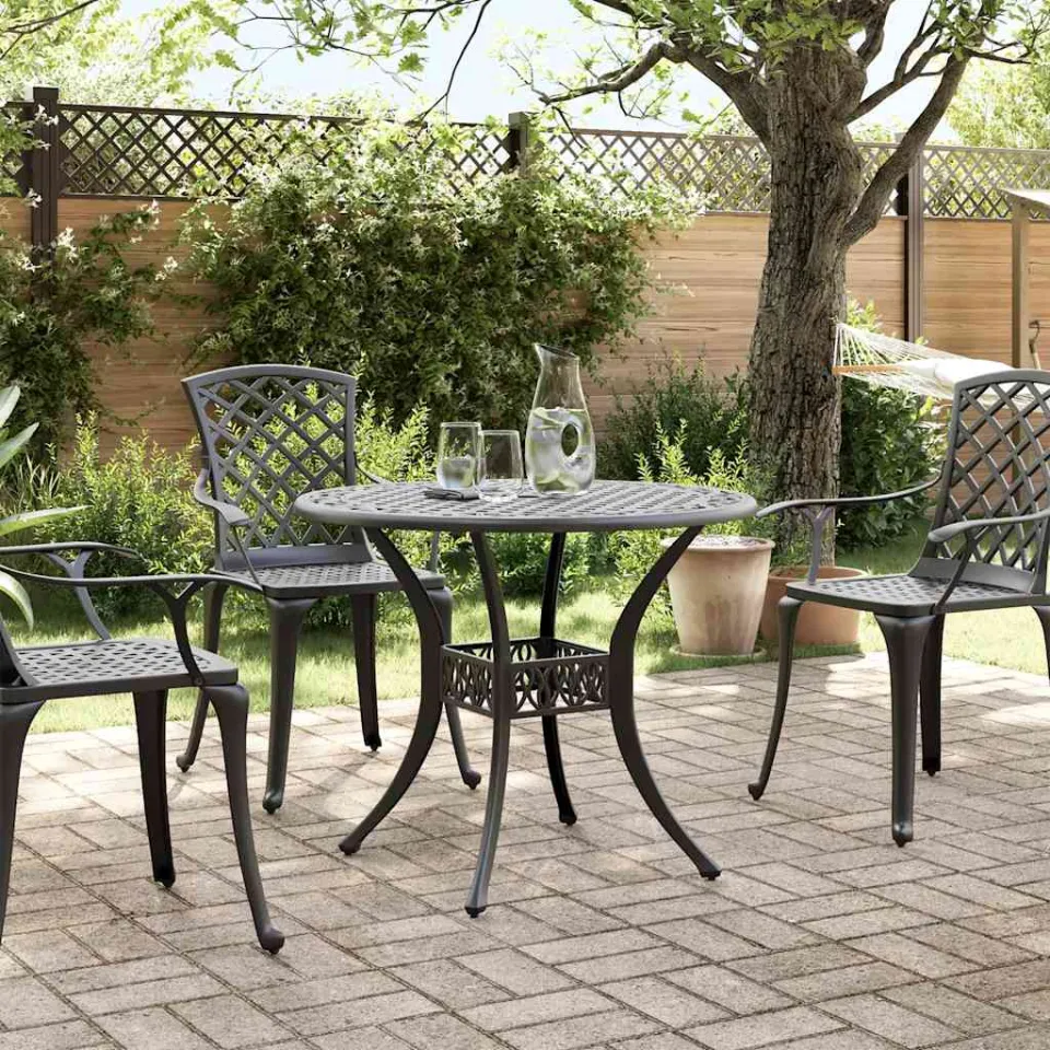 vidaXL Tuintafel Ø 90x75 cm gietaluminium zwart, foto 3