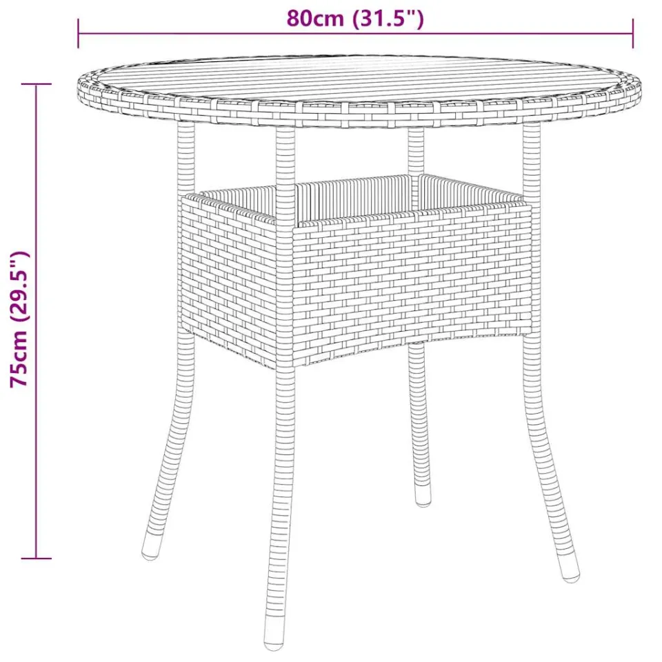 vidaXL Tuintafel Ø80x75 cm acaciahout en poly rattan zwart, foto 3