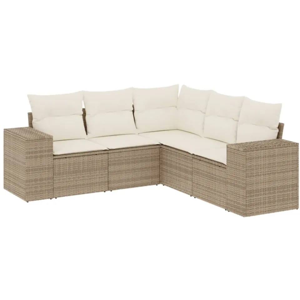 vidaXL 5-delige Loungeset met kussens poly rattan beige
