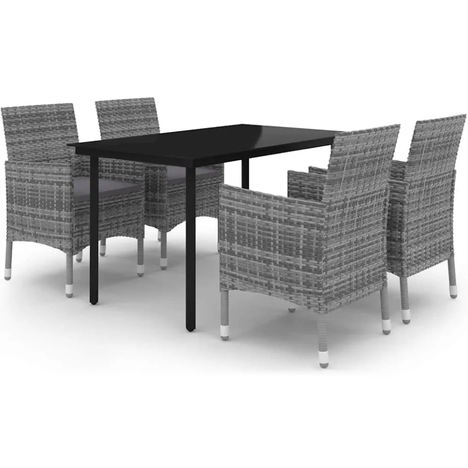 vidaXL 5-delige Tuinset met kussens poly rattan en glas grijs, foto 3