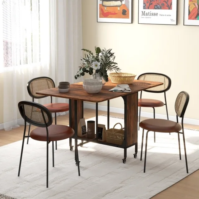 FloraGrace Klapbare Eettafel - Mobiele Tafel Voor 6 Personen Met Opbergruimte - Hout - 130 X 80 X 74 Cm - Rustiek Bruin Rustic Brown