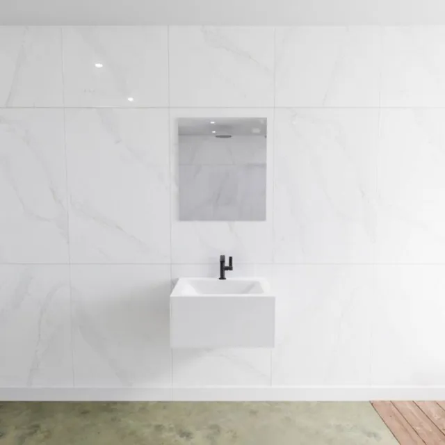 Mondiaz Badkamermeubelset Mondiaz LAGOM 60 cm Gecentreerde Waskom Solid Surface Met 1 Kraangat Mat Wit (1 lade)