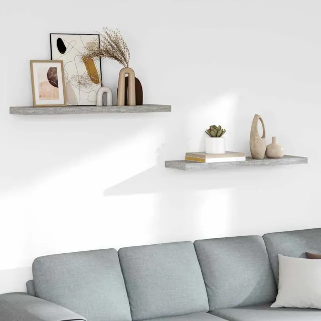 vidaXL Wandschappen zwevend 2 st 90x23,5x3,8 cm MDF betongrijs