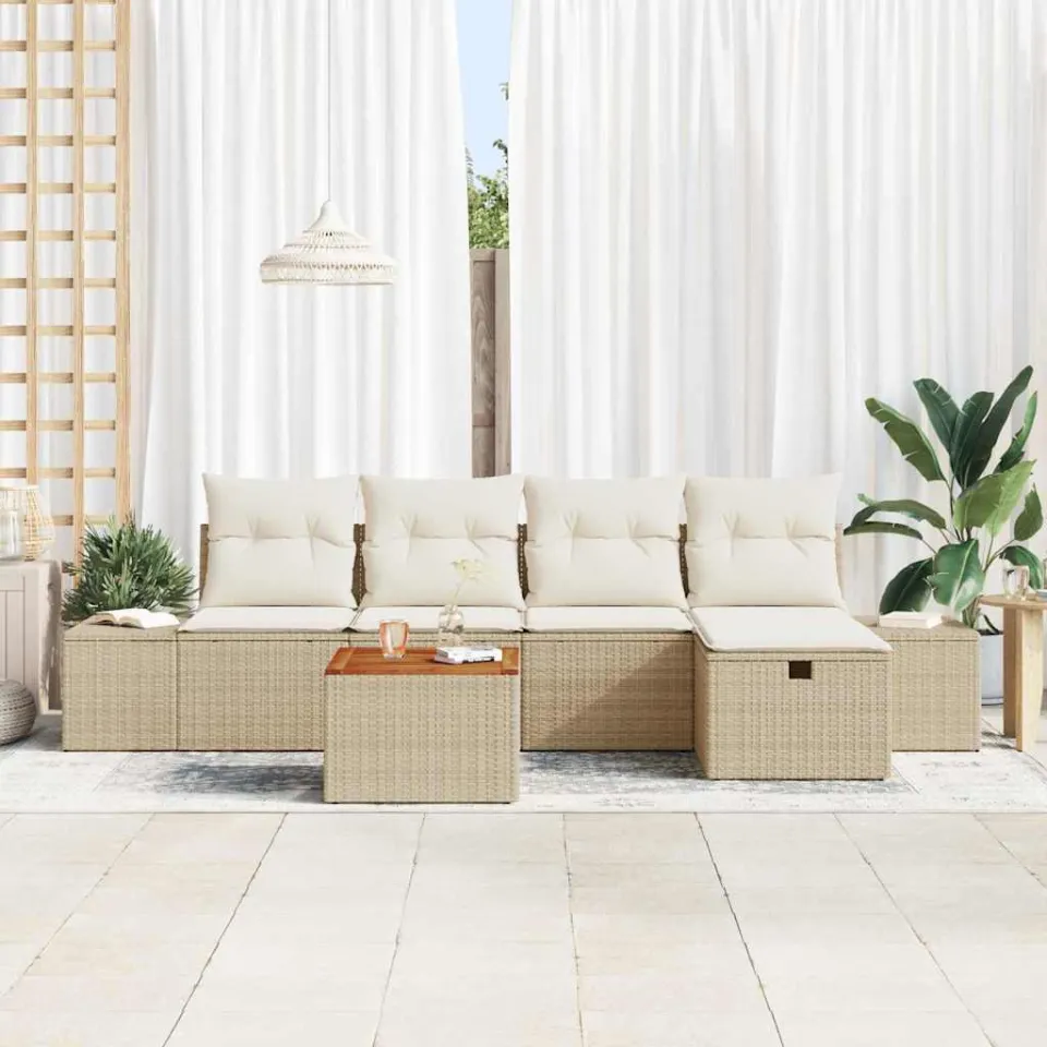 vidaXL Tuinbankenset 6 st Beige Poly riet, foto 3