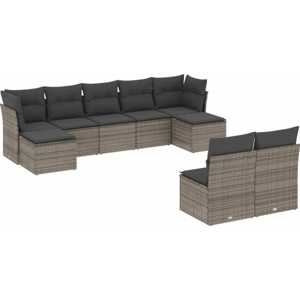 vidaXL 9-delige Loungeset met kussens poly rattan grijs, foto 3