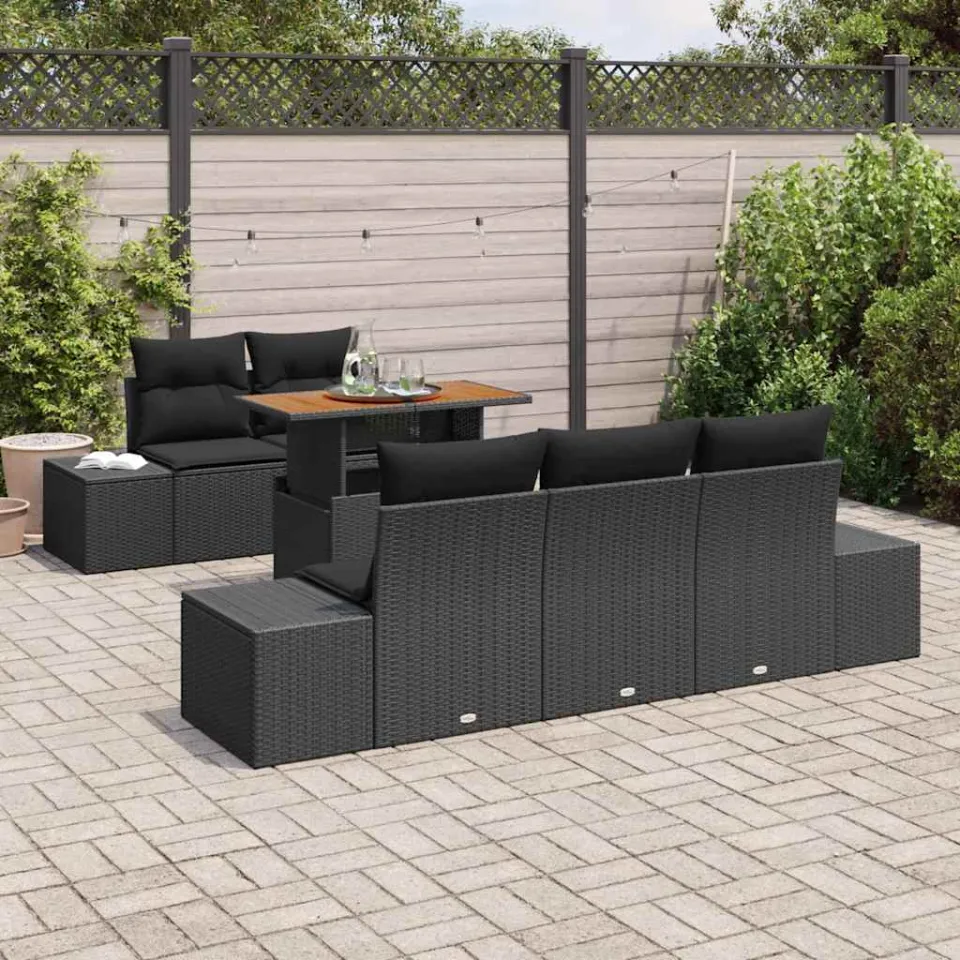 vidaXL Tuin Sofa Set 6 st Zwart Poly riet, foto 3