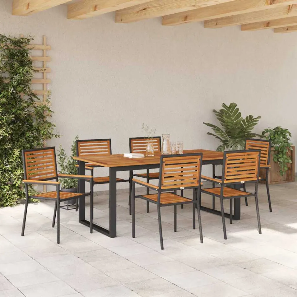 vidaXL Tuin eettafelset 7 st Zwart Massief Acaciahout, foto 3