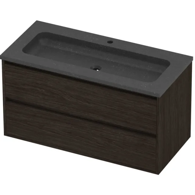 Proline Rollo Badmeubelset Hardsteen Elegant 1 Gat 100x46x54 cm Blue Stone Mokka Oak Eiken