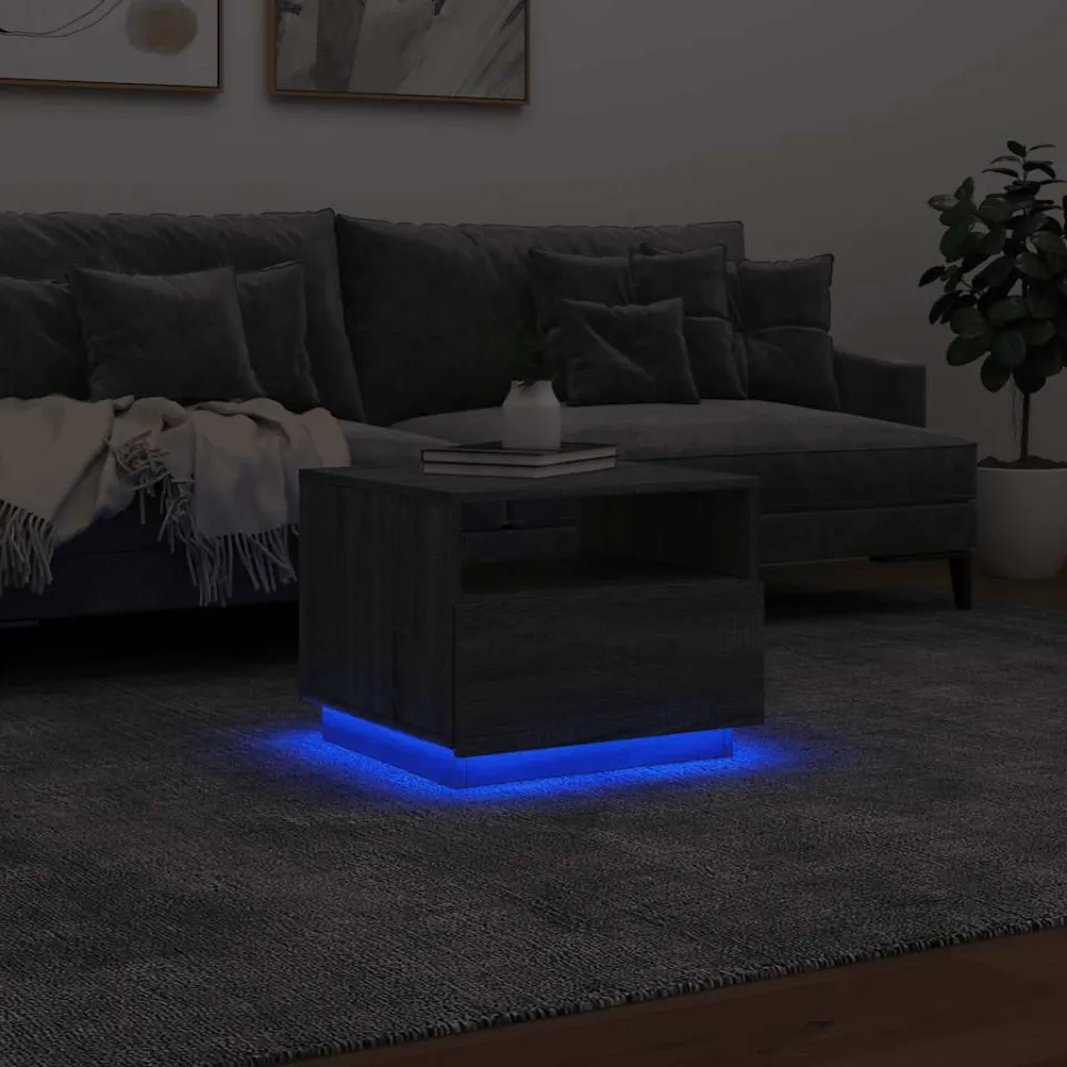 vidaXL Salontafel met LED-verlichting 50x49x40 cm grijs sonoma eiken, foto 4