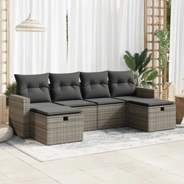 vidaXL 6-delige Loungeset met kussens poly rattan grijs, foto 2