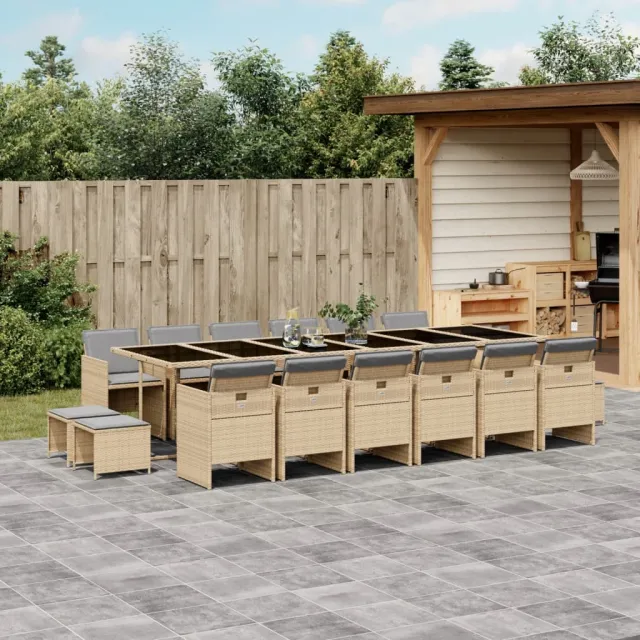 vidaXL 17-delige Tuinset met kussens poly rattan gemengd beige, foto 2