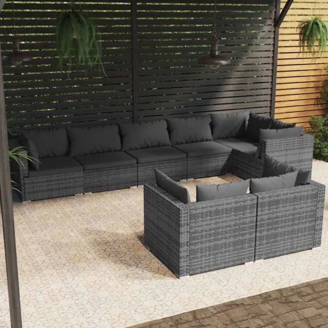 vidaXL 8-delige Loungeset met kussens poly rattan grijs, foto 2