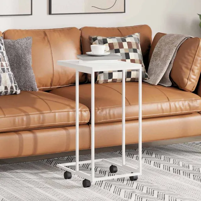 vidaXL Bijzettafel met wieltjes 40x30x63,5 bewerkt hout wit en bruin